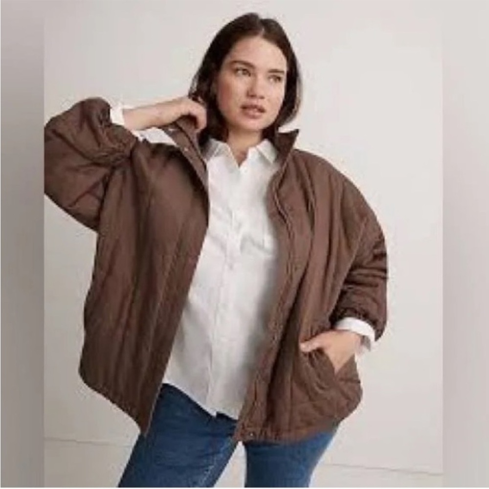 MADEWELL Plus Quilted Bomber Jacket - Taupe color.